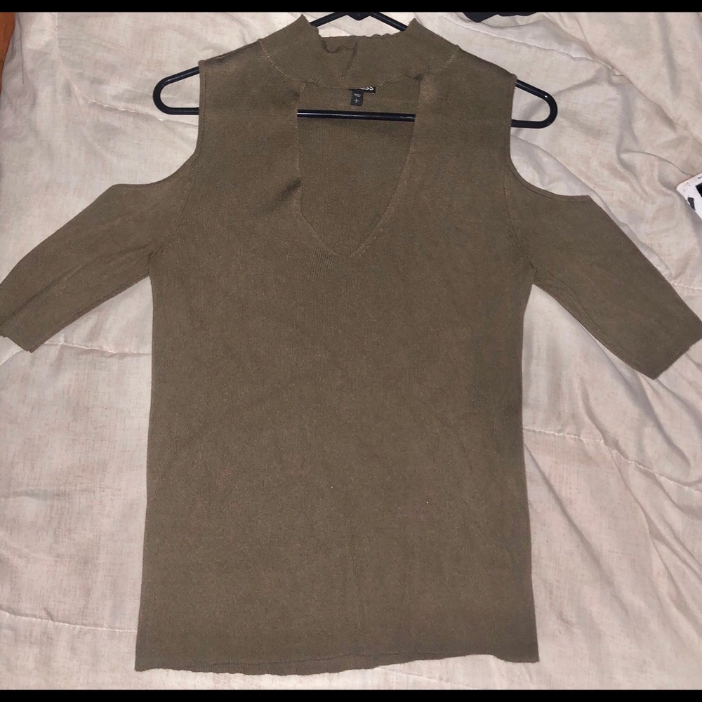 EXPRESS open shoulder Cut Out Mock Neck Top